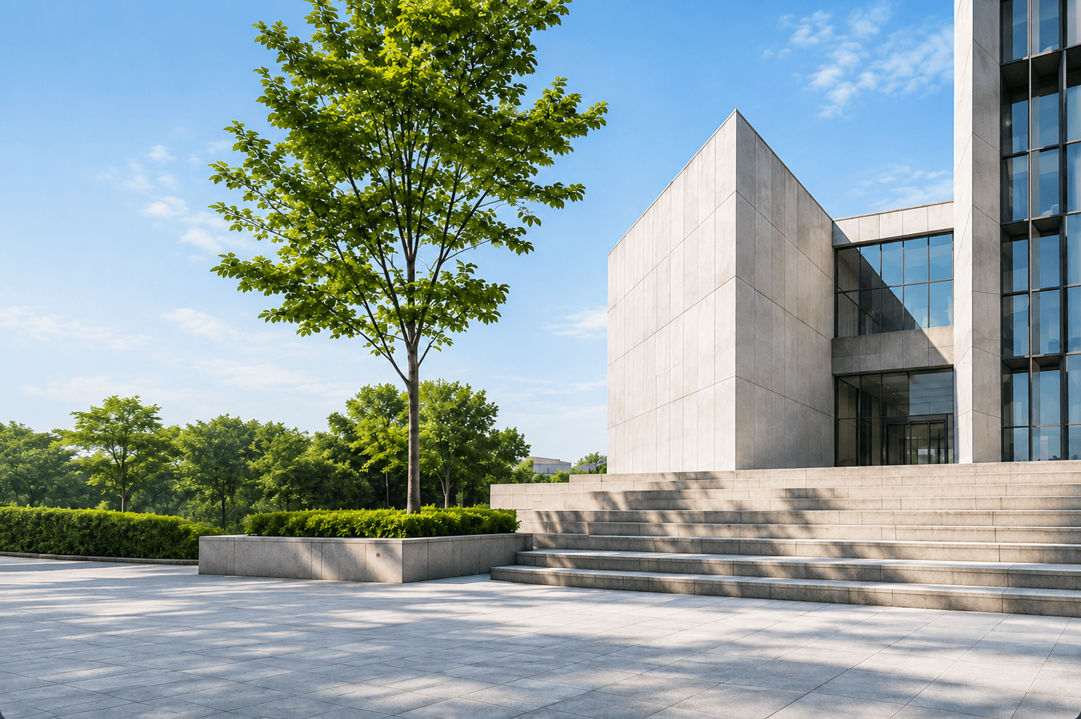 Modern stone and glass corporate building